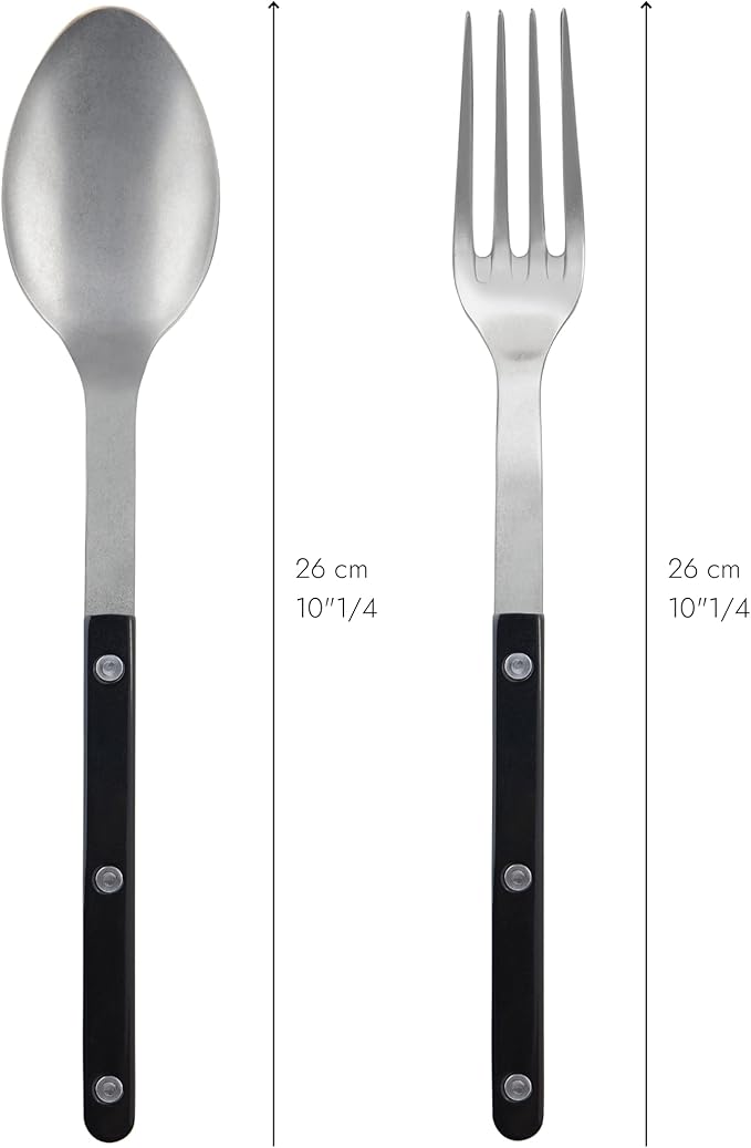 SABRE PARIS - 2-Piece Serving Set - Bistrot Vintage Collection - Large Fork & Large Spoon - Stainless Steel & Nylon - Dishwasher Safe - Black - Mat Finish