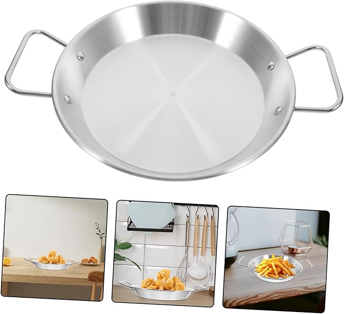 Garneck Stainless Steel Snack Plate Double Handle Salad Dish Versatile Serving Tray
