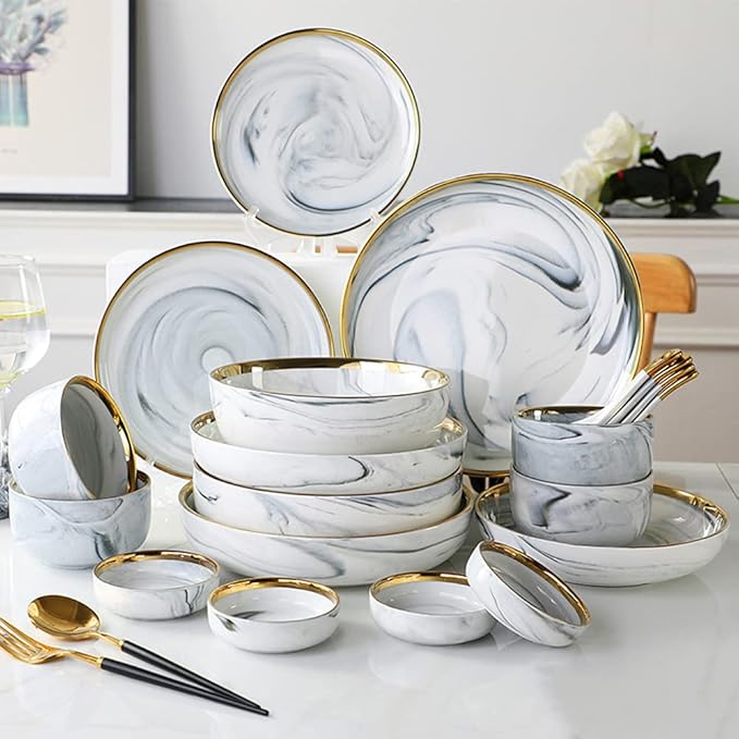 Ceramic Dinnerware Set 26 Piece Dinner Plate Sets Service for 6 Phnom Penh Tableware Plates Ceramic Dish Set Ideal As A Gift for Your Family