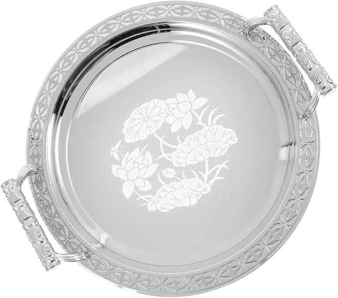 European Style Fruit Plate Silver Pattern Serving Tray Stainless Steel Dessert Tray for Home Party Snack Sharing Lightweight and Easy to Clean
