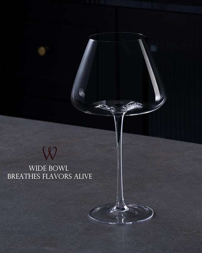 Hand-Blown 23.5OZ Crystal Wine Glasses Set of 4 for Pinot Noir, Burgundy, Bordeaux, Large Lead-Free Crystal Glasses with Unique Bottom Design for Red, White Wine, Big Oversized Glasses