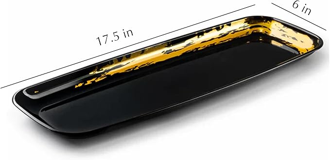 Disposable Whisk Collection Plastic Black Oval Serving Tray Gold Accent 6.5" x 17.5" - Stunning and Perfect for Any Occasions: Pack of 2