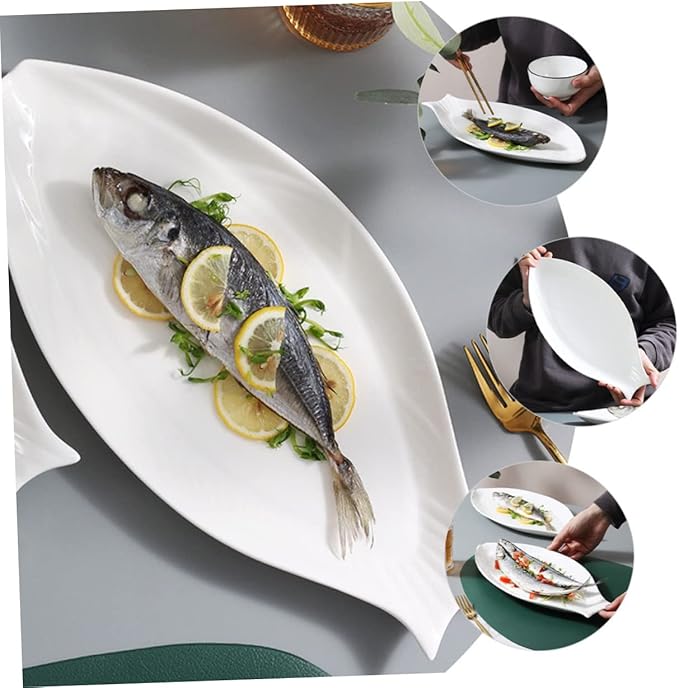 ABOOFAN Ceramic Steamed Fish Plate Serving Dish for Home Use Food Plate for Desserts Appetizers and Family Gatherings Easy to Clean for Parties and Events