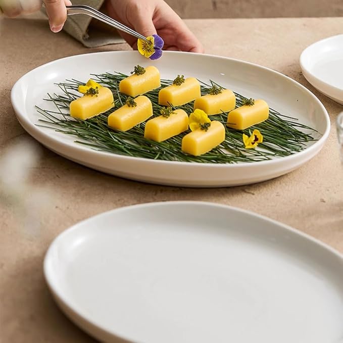 SONGCHAO Party Supplies Ceramic Plate, Light Luxury Steamed Fish Plate, Household Oval Plate, Artistic Conception Dish, Tableware, Dinner Plate Party Plates (Size : Large)