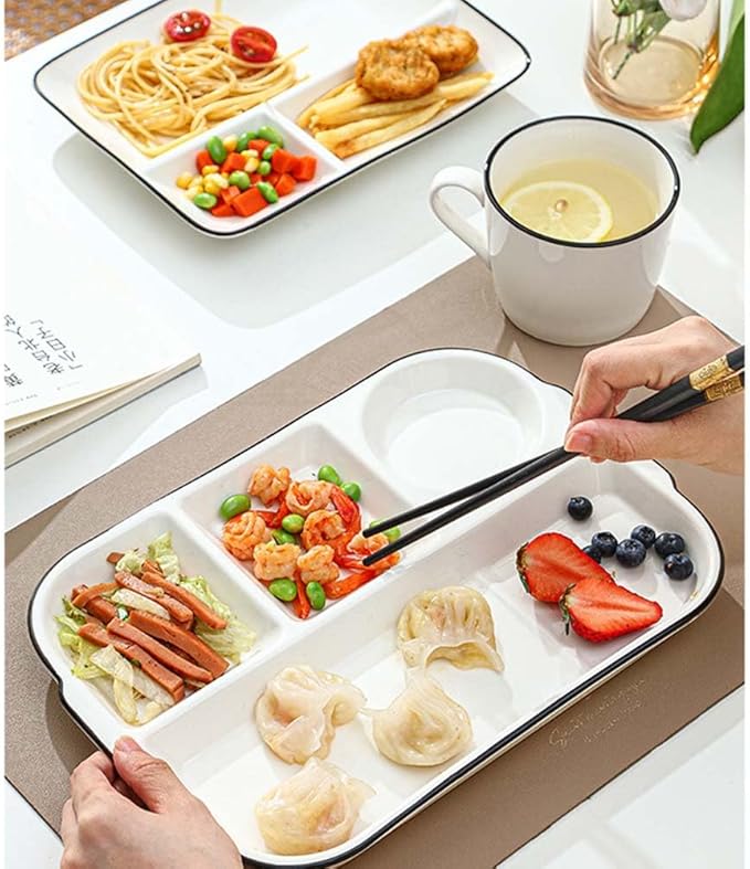 12inch Ceramic Divided Plate,4 Compartment Portion Control Plate,Reusable Bariatric Plate for Adults,White Dinner Plates for Daily Use,Dessert Plates for Balanced Meal