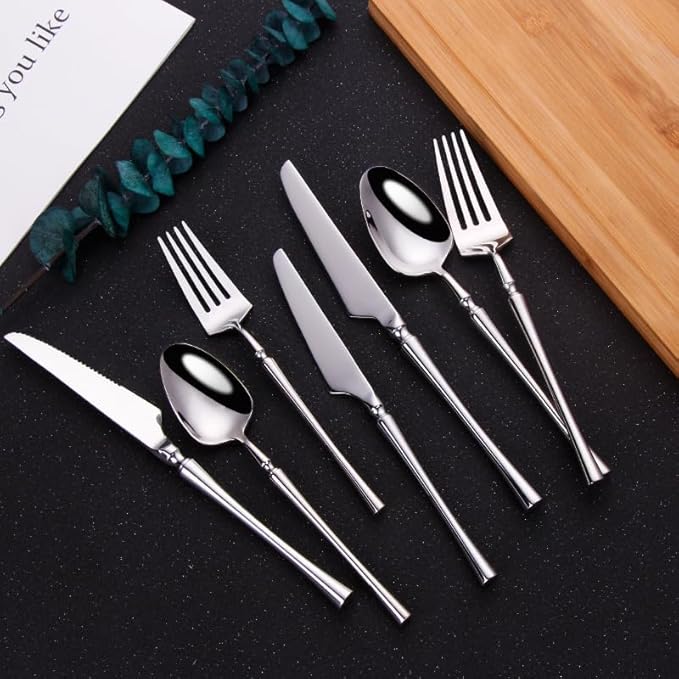 Stainless Steel Flatware serving set,Home Kitchen Eating Tableware Set,Dishwasher Safe,For Home Kitchen Restaurant Hote 8Pcs Mirror 304 Stainless Steel Western Food Knife, Fork, Spoon, Dessert Fork, F