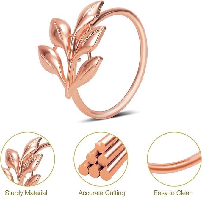 KPOSIYA Set of 6 Leaf Napkin Rings Metal Gold Napkin Holder Table Napkin Rings for Thanksgiving Day Christmas Dinning Table Parties Everyday (Ye Zi-Rose Gold 6)