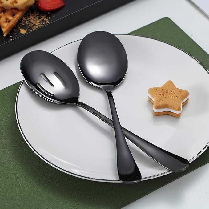 Black Kyraton Titanium Plating Serving Set - 4 Pieces, Includes 2 Spoons and 2 Slotted Spoons