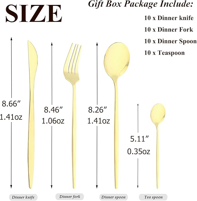 40 Pcs Mirror Polish Silverware Set, Large Set 18/10 Stainless Steel Flatware Cutlery Set For Home Daily Use/Wedding Party/Restaurant, Utensils Set Service For 10 (Champagne)