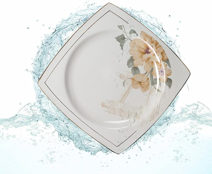 Gold Rim Ceramic Tableware Set Handmade Modern White China Ceramic Floral Tableware Set Suitable for Family Hotel Restaurant 62 Piece