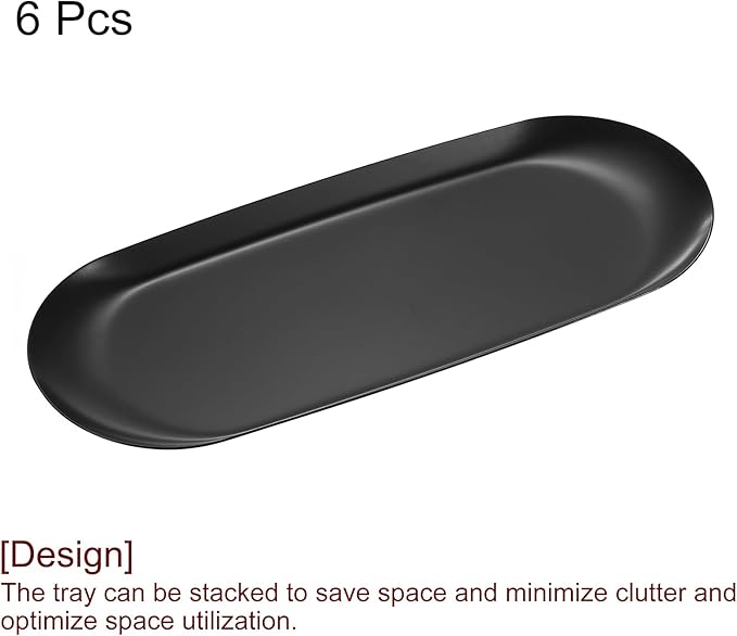uxcell 6pcs Stainless Steel Decorative Tray, 9 Inch Oval Jewelry Tray, Small Serving Tray for Bathroom Countertops, Closets, Dressers, Black
