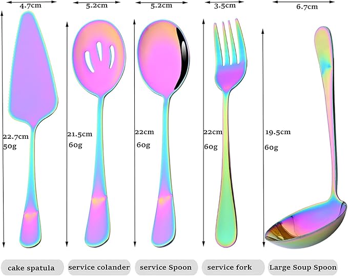 35-Piece Rainbow Flatware Set With Serving Set, 18/0 Stainless Steel Cutlery Set Service For 6, Mirror Polished, Dishwasher Safe