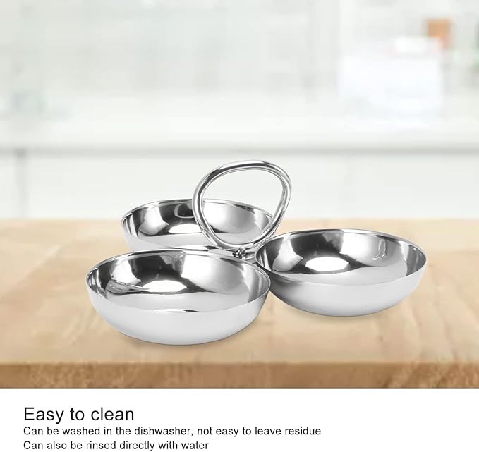 304 Stainless Steel Serving Plate, 3 IN 1 Fruit Bowl Snack Plate, Reusable Dessert Plates, Fruit Plate for Fridge, Simple Snack Tray, Portable Serving Tray for Home Kitchen Party(Mmol/L)