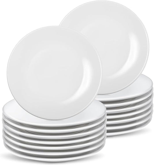 Ceramic Dessert Plates Set of 16, 6 Inch White Appetizer Plates, Round Small Plate for Cake Snacks, Porcelain Serving Plate for Appetizers, Microwave Oven and Dishwasher Safe (16 Pcs)
