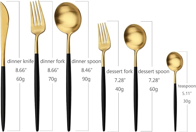 24-piece Snplowum Matte Gold Tableware, 18/10 Stainless Steel Utensils Heavy Serving Set With Black Handle For Dinner & Dessert Home Restaurant Flatware Set, Service For 4 (Black Gold)