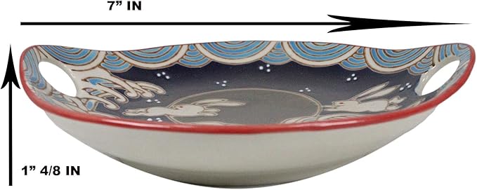 Ebros White Rabbits Jumping Over Black Moon Appetizer Snack Serving Coupe Plate Dish With Chopsticks And Built In Rest Set Small Flat Bowl For Hors D'oeuvres Sushi Ice Cream Serveware Plates (2)