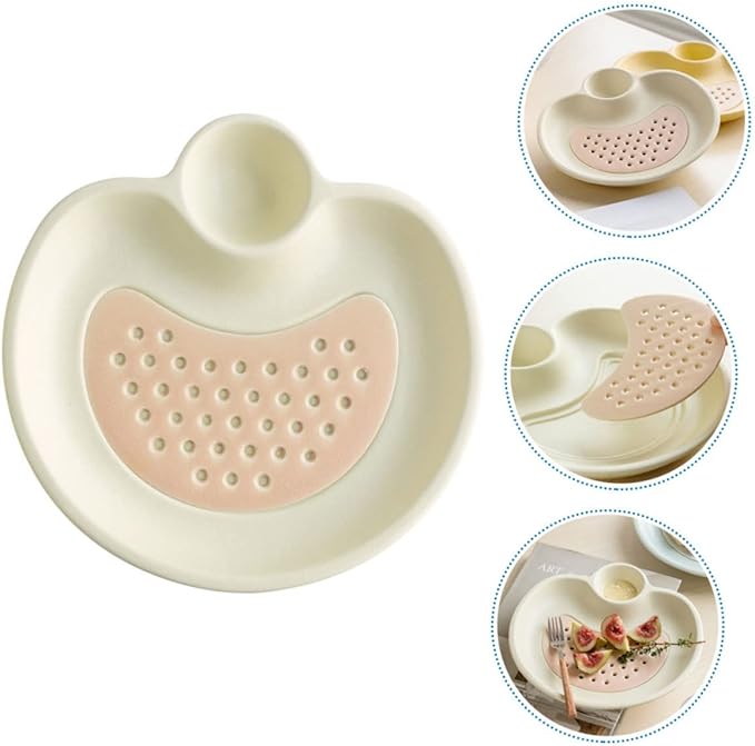 Zerodeko Dumpling Serving Tray Draining Section Sauce Plate Ceramic Plate for Sushi Snacks Desserts