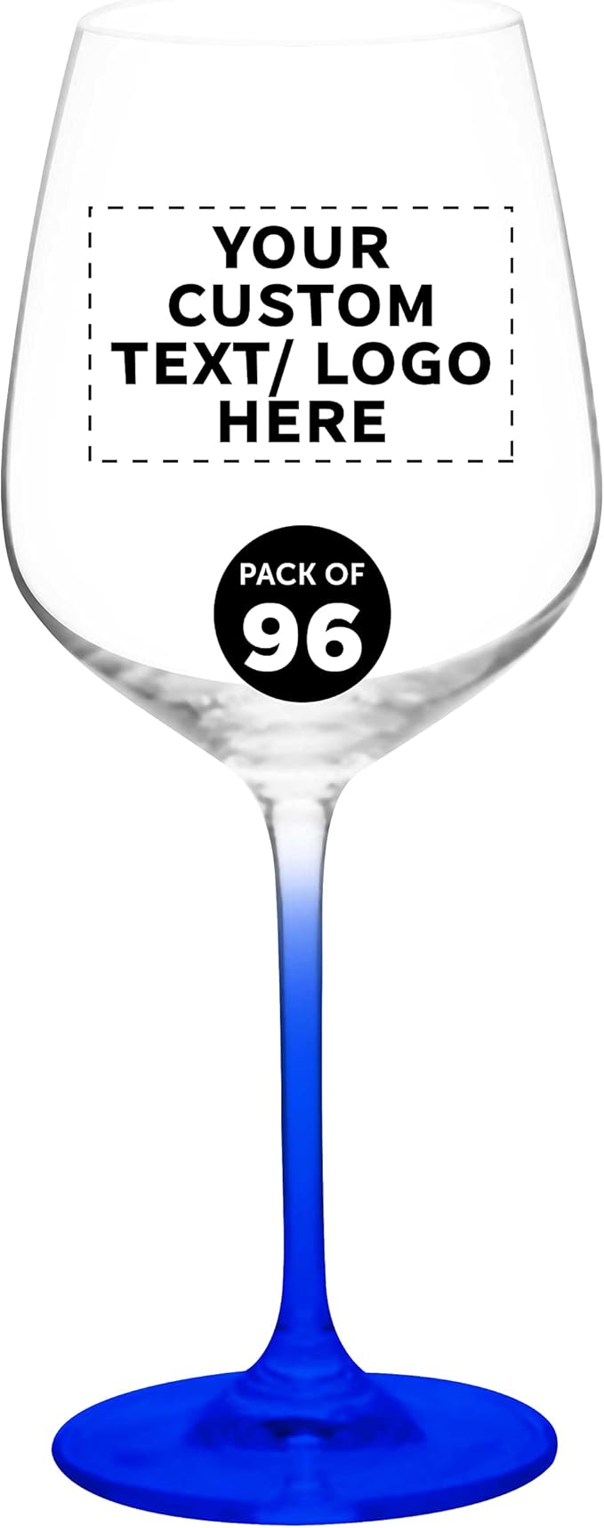 Custom Free Crystal Wine Glasses 17.5 oz Set of 96, Personalized Bulk Pack - Restaurant Glassware, Perfect for Red Wine or White Wine - Blue