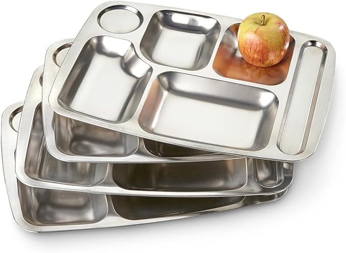 Military Style Stainless Steel Mess Trays, 4 Pack