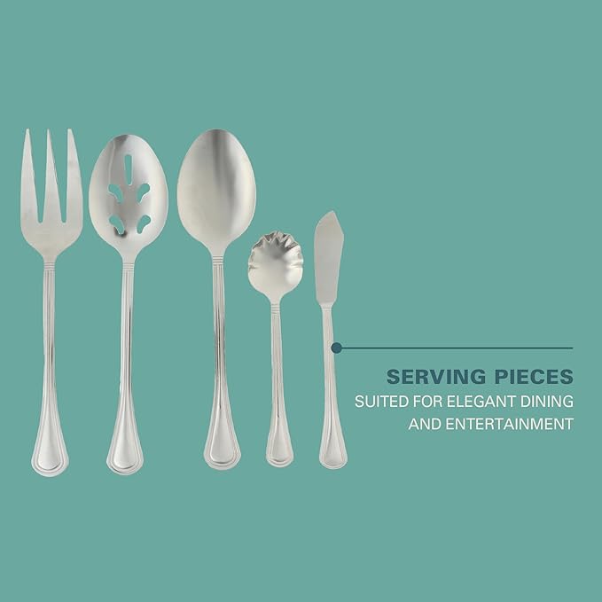 Gibson Home South Bay 65-Piece Stainless Steel Flatware Utensil Set with Wire Caddy – Silverware Service for 12 Plus Hostess Serving Pieces