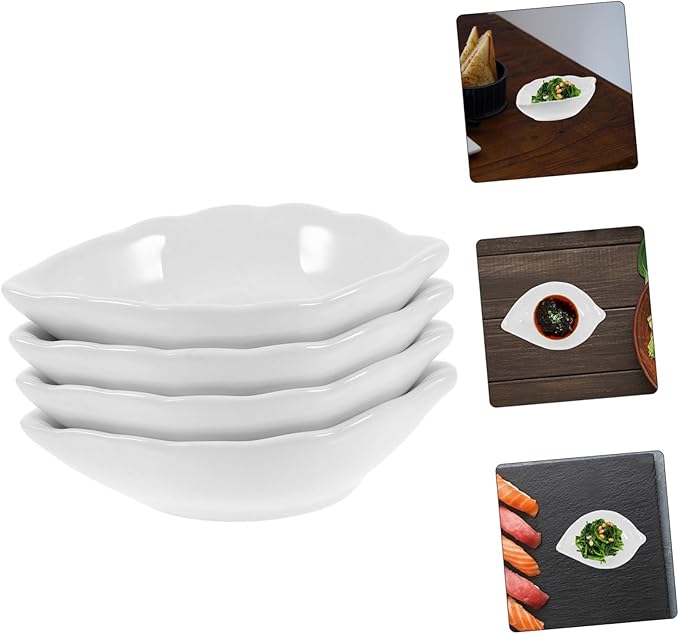 14pcs Small Ceramic Dipping Bowls Leaf-shaped Sauce Dishes Appetizer Plates Serving Plates Ceramic Sauce Bowls Relish Tray