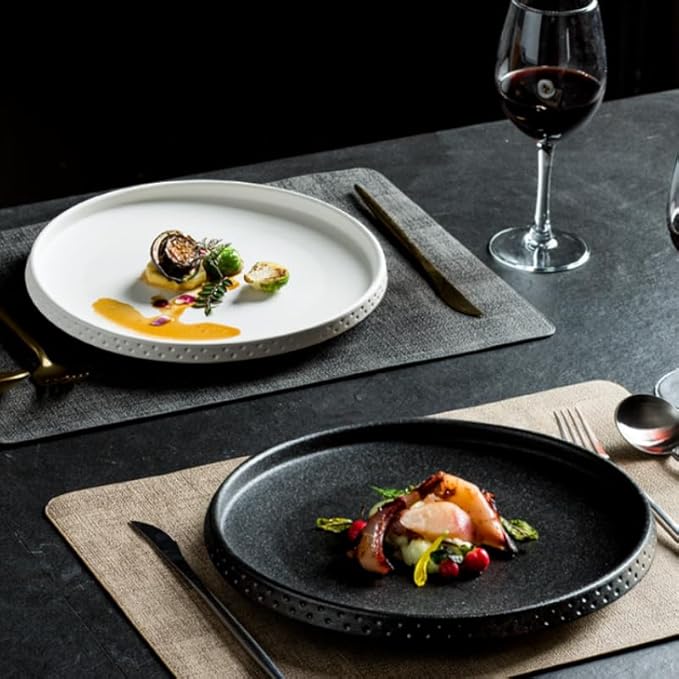 CHICKEN Dinnerware Plates Black White Steak Dinner Plate Simple Ceramic Frosted Tableware Western Tableware in The Kitchen European Style Dessert Cake Pan Smooth Dinner Plate(B)