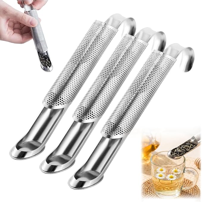 Kruggo Stainless Steel Tea Strainer, 2026 Upgrade Fine Holes Tea Diffuserfor Loose Tea Leaf, with Hanging Hook Handle, Tea Strainer for Office, Home, Travel (3PCS)