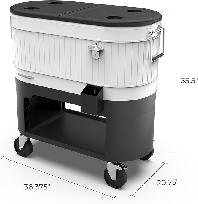 Permasteel Rolling Patio Cooler – Large Outdoor Ice Chest with Wheels, Beverage Cooler for Backyard, BBQ, Tailgate, Beach, Parties, Rustic Farmhouse Design