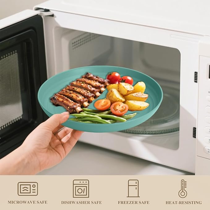 Wheat Straw Plates 10 Inch Deep Dinner Plate Set of 8, Lightweight and Unbreakable Plastic Plates Reusable, Microwave & Dishwasher Safe Kitchen Plate (Multi Colors)