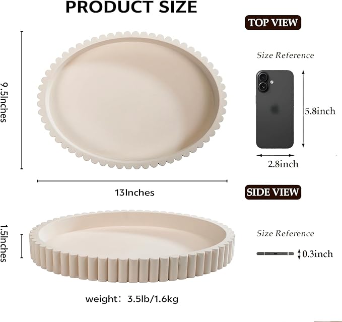 Oval Tray for Coffee Table Décor 13" Concrete Modern Decorative Trays Home Décor Accents -Coffee Table Centerpieces -Island Decor Contemporary Tray