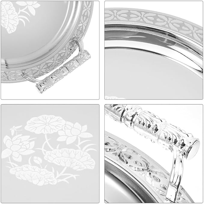 European Style Round Pattern Serving Tray 13.18In Fruit Plate for Snacks Desserts and Home Storage Decorative Tray for Kitchen and Living Room