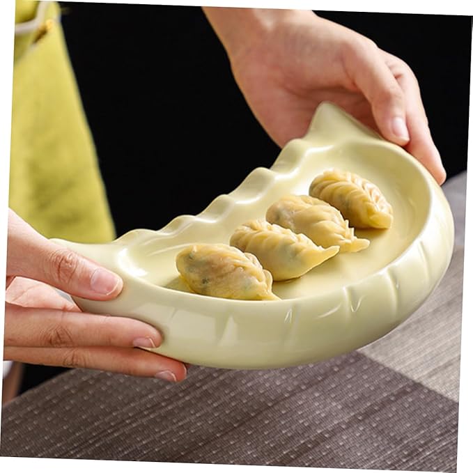 GLEAVI Dumpling Shaped Plate Unique Ceramic Serving Dish for Appetizers Salad and Snacks Microwave Oven Safe Adorable Design for Parties and Buffets