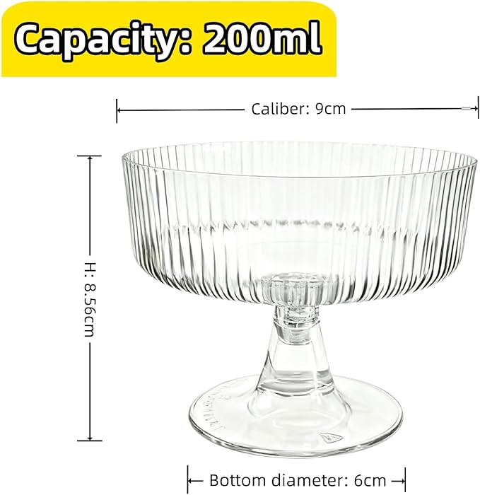 40 Pack 6.8 oz Clear Ribbed Dessert Cups with Spoons, Ice Cream Bowl with Retro Stripes, Mini Dessert Shooter for Pudding Fruit, Elegant Parfait/Sundae Bowls for Christmas Party & Home Use
