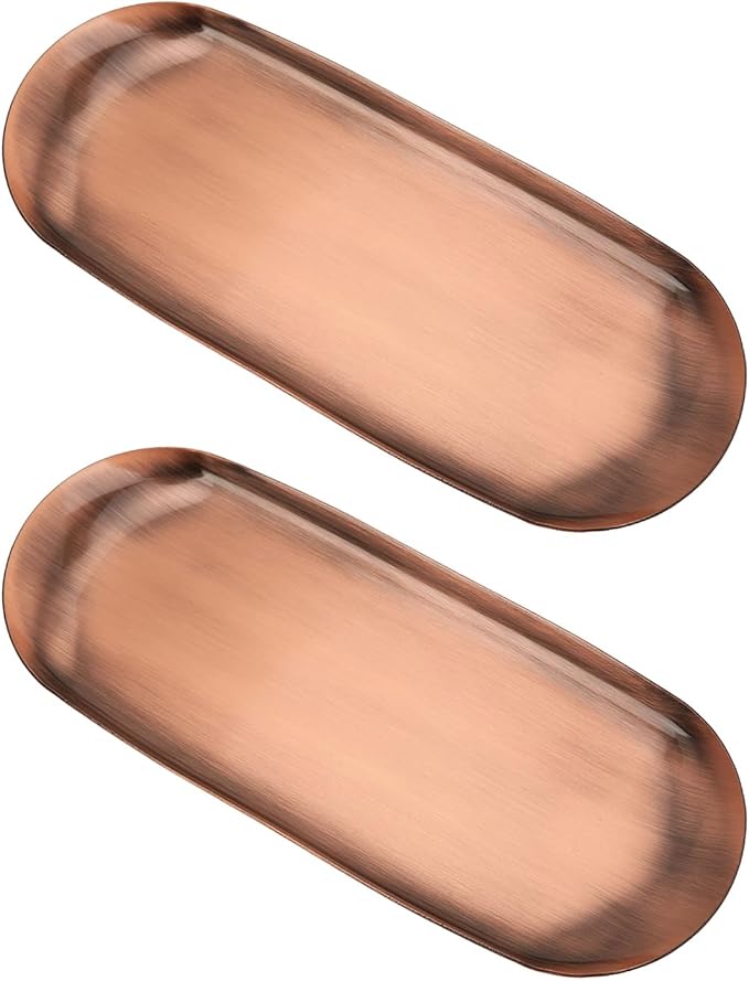 2Pcs Oval Metal Trays, 9.1 x 3.7in Stainless Steel Decorative Tray Serving Plate Vanity Trays Bathroom Candle Trays Fruit Snacks Tray