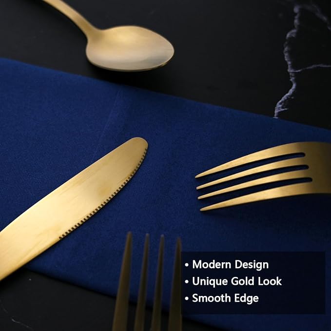 40-Piece Matte Gold Silverware Set for 8, 18/0 Brushed Finish Stainless Steel Utensils Set, Dishwasher Safe Modern Flatware Set for Daily Home Restaurant Party Event Serving For 8