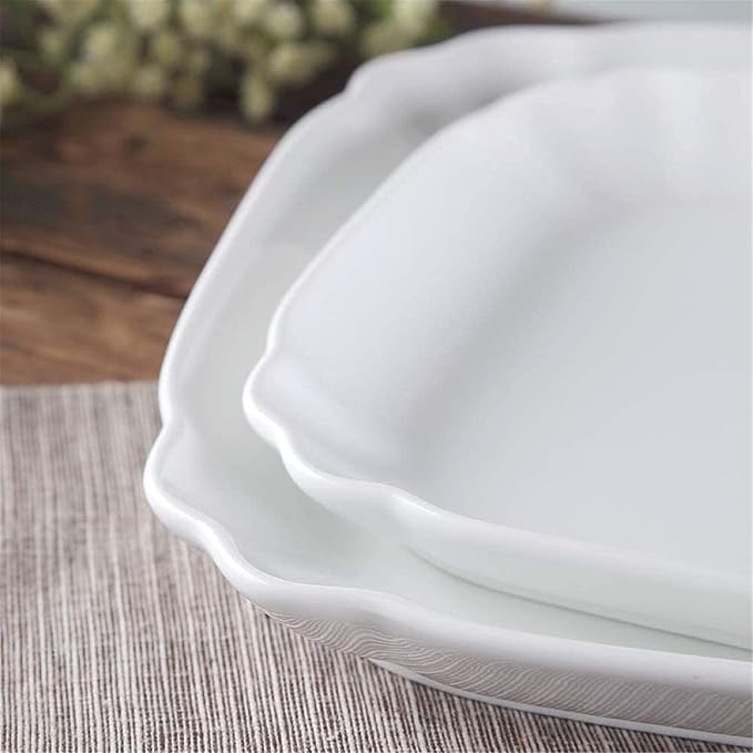 Dinnerware Set, Ceramics Dinner Sets Pure White Ceramic Baking Tray Rectangular Deep Dish Oven Tableware Rice Dish Baked Cheese Western Dish 10 Inch