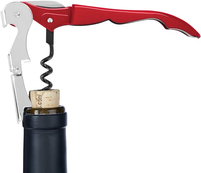 True Brands TrueTap Double Hinged Waiters Corkscrew, Top-notch Stainless Steel Opener with Foil Cutter Built to Last Wine Key Red, Set of 1