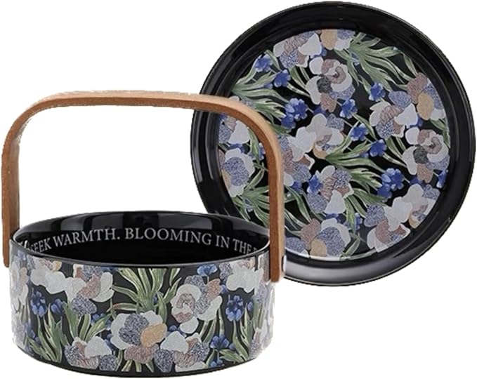 Fruit Bowl Dessert Plate Handmade Flower and Bird Pattern Round Ceramic Tableware Set (Black - two pieces)