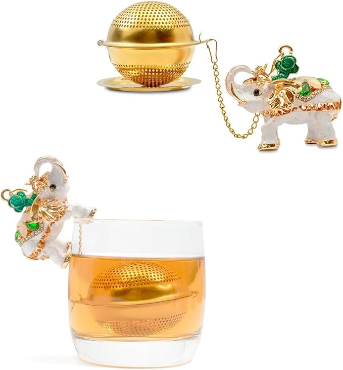 Stainless Steel Metal Tea Ball, 1.37-inch Tea Strainer, Crystal Diamond Elephant Tea Infuser for Loose Leaf Tea Festival Gifting and Personal Use, Birthday Gifts for Women（White）