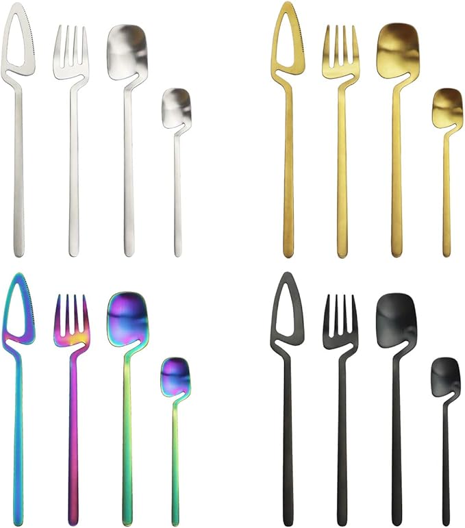 Luxury 18/10 Flatware Gold Silverware Set 304 Stainless Steel Flatware Cutlery Set| 4-Piece Royal Modern Satin Finish| Special Birthday Wedding Gift (Matte Golden)