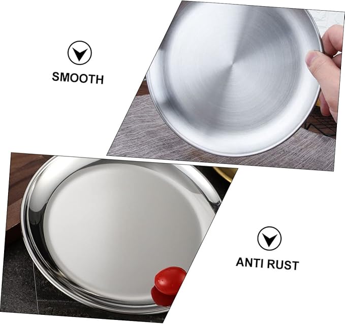 ABOOFAN 1Pc Stainless Steel Thickened Round Tray for Food Serving Matte Finish Versatile Grill Plate for Fruits Cakes and Appetizers for Home Kitchen Restaurants and Cafes