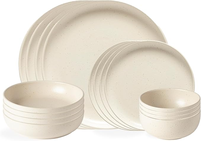 Casafina Ceramic Stoneware 16-Piece Place Setting Service for 4 with Cereal & Pasta Bowls - Pacifica Collection, Vanilla | Microwave & Dishwasher Safe Dinnerware Set | Restaurant Quality Tableware