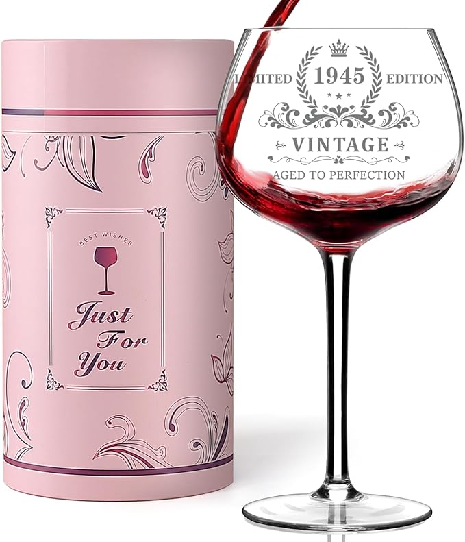 80TH Birthday Gifts for Her, Vintage 1945 Engraved Wine Glass, Unique 80 Year Old Birthday Decorations for Women, Funny 80 Bday Gifts Idea For Friends, Wife, Daughter, Sister (80TH)