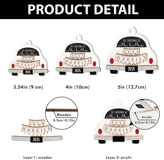 Jesuspirit Mr and Mrs Ornament - Wedding Gifts for Couples 2025, Bride, Groom, First Christmas Married Ornament, Bridal Shower Gifts (1st Christmas As Mr. & Mrs. Just Married 2025)