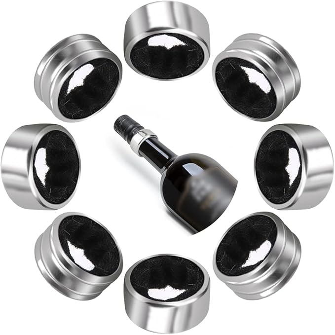 BK8 Stainless Steel Wine Bottle Collars, Classy Drip Rings - 8 Pack Simple and Durable Wine Drop Stoppers with Velvet Felt, Small Handy Gadget for Kitchen and Bar
