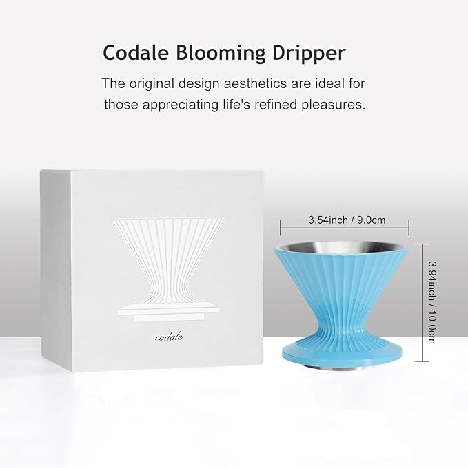 Pour Over Coffee Dripper Drip Coffee Pour Over Maker Resuable Blossom Cone Funnel Stainless Steel Metal Coffee Filter for Travel, Camping, Office, Home, Coffee Maker Brew (Sky Blue)