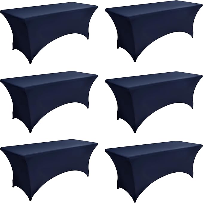 6-Pack 8ft Spandex Table Covers for Rectangle Folding Tables - Washable Elastic Tablecloth - Ultimate Fitted Table Protector for Birthday Parties, Trade Shows, Banquet