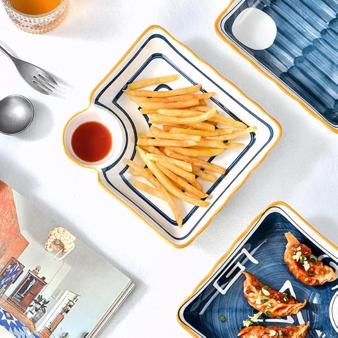 Multi Purpose Appetizer Ceramic Tray Vinegar Bowl Elegant Sushi Cookie Serving Dishes Dipping Sauce Plate for Dumplings French Fries Snacks Homes Restaurants Design Sense Souvenirs