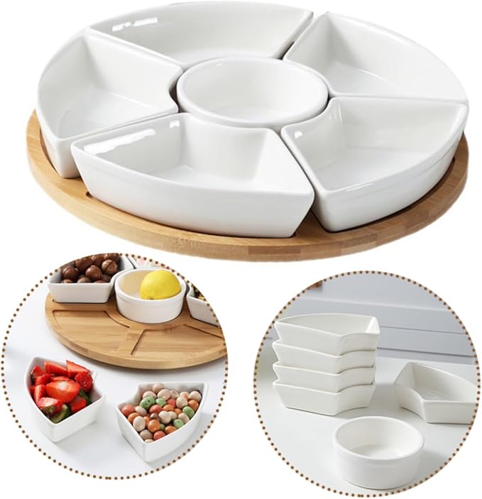 PRETYZOOM 1Set Ceramic Divided Serving Tray with Multi-Compartment Food Dish for Fruits Snacks Appetizers and Desserts Large Capacity Plate for Home Dining and Entertaining