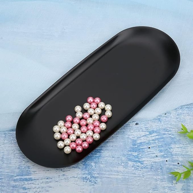 2Pcs Oval Metal Trays, Black Stainless Steel Decorative Tray Serving Plate Vanity Trays, Bathroom Candle Trays Fruit Snacks Tray, 23 x 9.5cm
